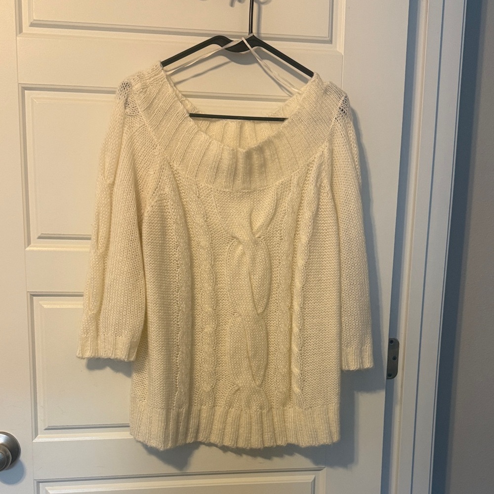 Anne Klein Ivory Cable Knit Sweater